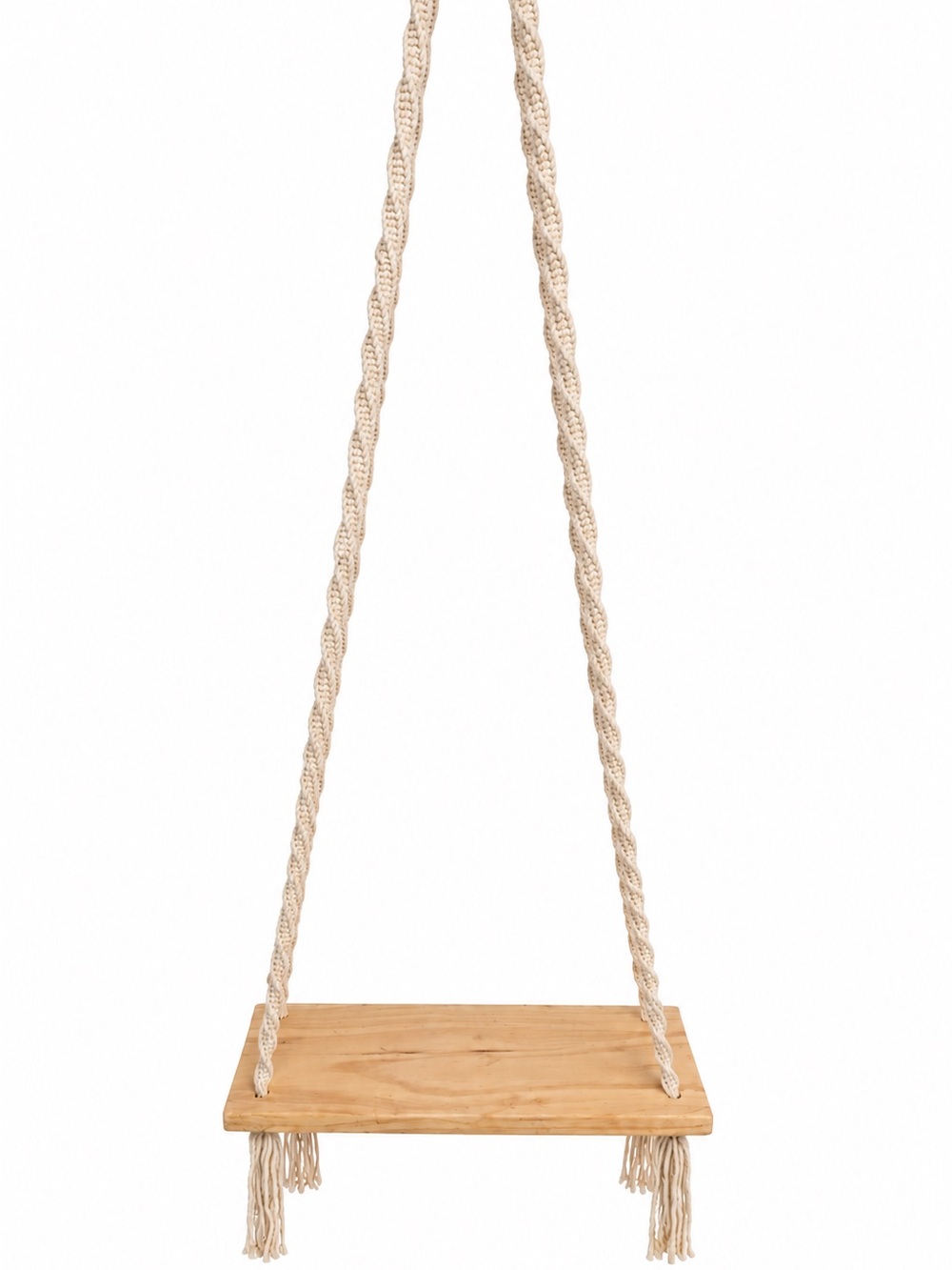 Amazon Natural Wood Hanging Shelf with Braided Beige Rope